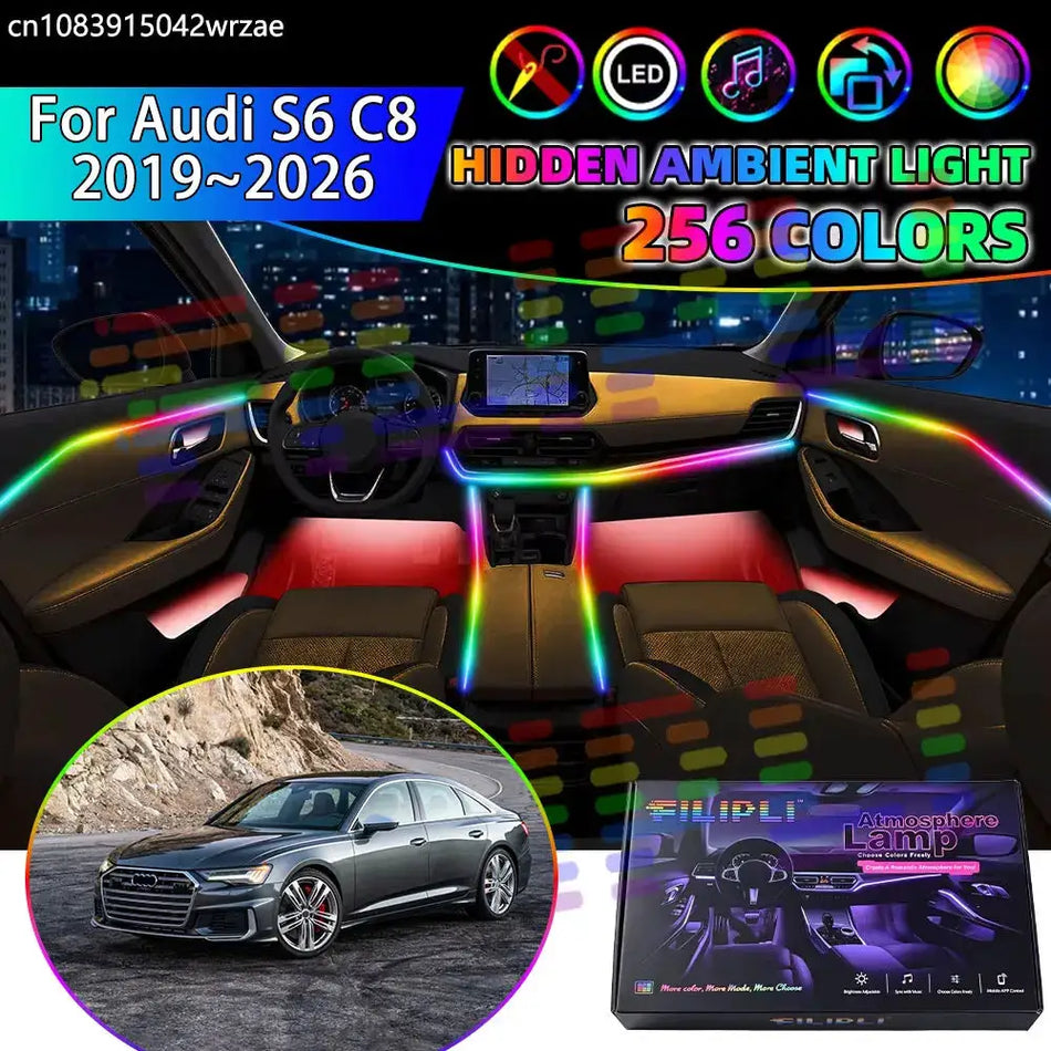 For Audi S6 2019~2026 4K C8 2020 RGB Car Interior Ambient Lights Strips Breathing Lighting Kit App Control LED strips Auto Parts by InterCyprus Trading Ltd
