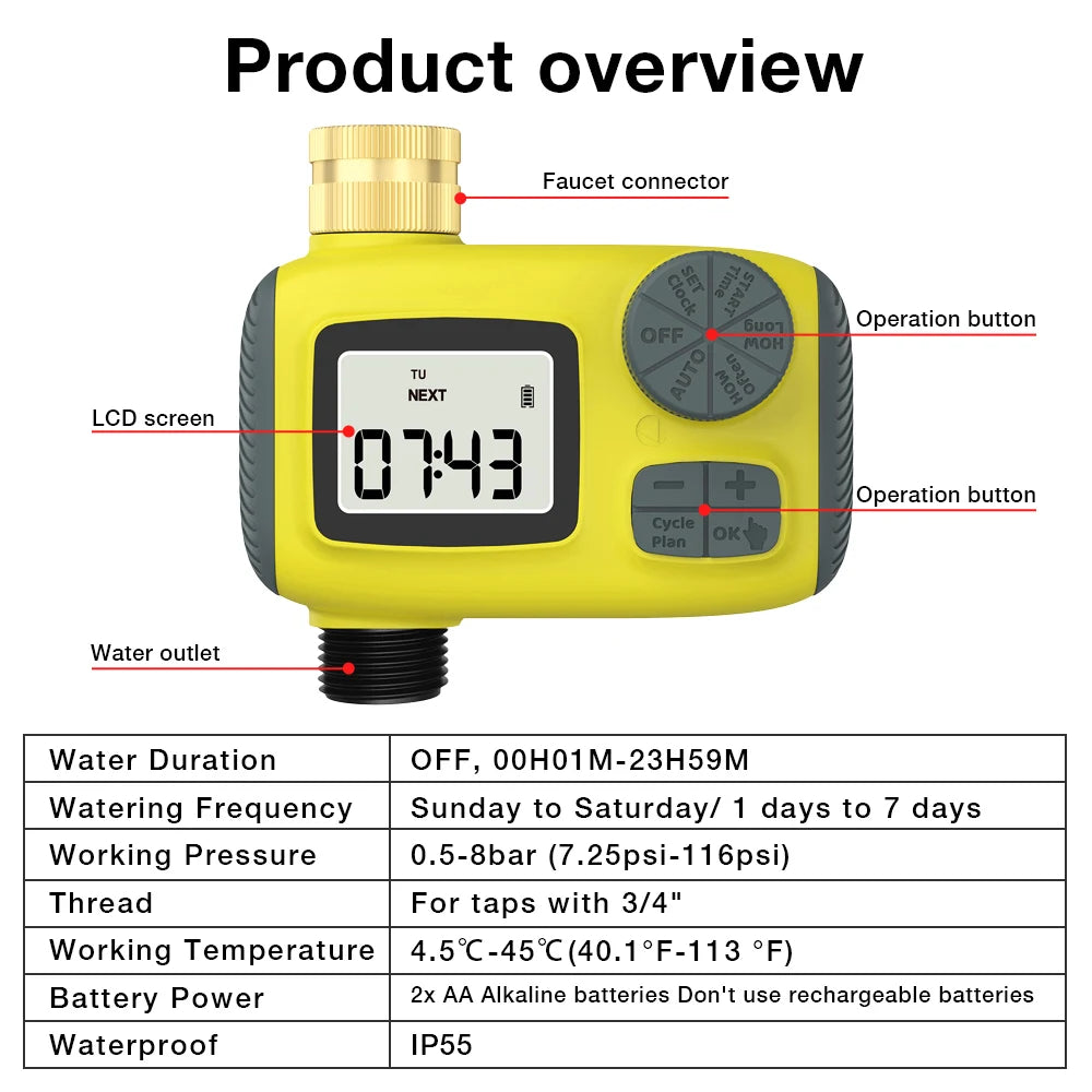 1/3 Zone Automatic Irrigation Water Timer &ndash; Smart Schedule 1 outlet