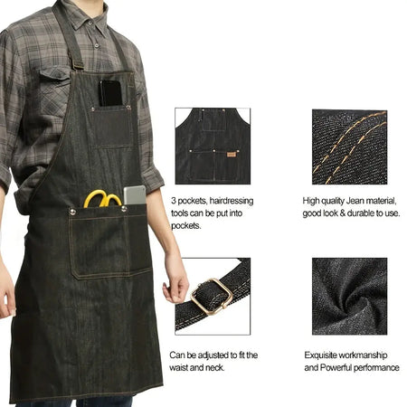 Lightweight Denim Jean Tool Apron with Pockets Waterproof Waxed Canvas Apron for Men and Women Adjustable Work Apron by InterCyprus Trading Ltd
