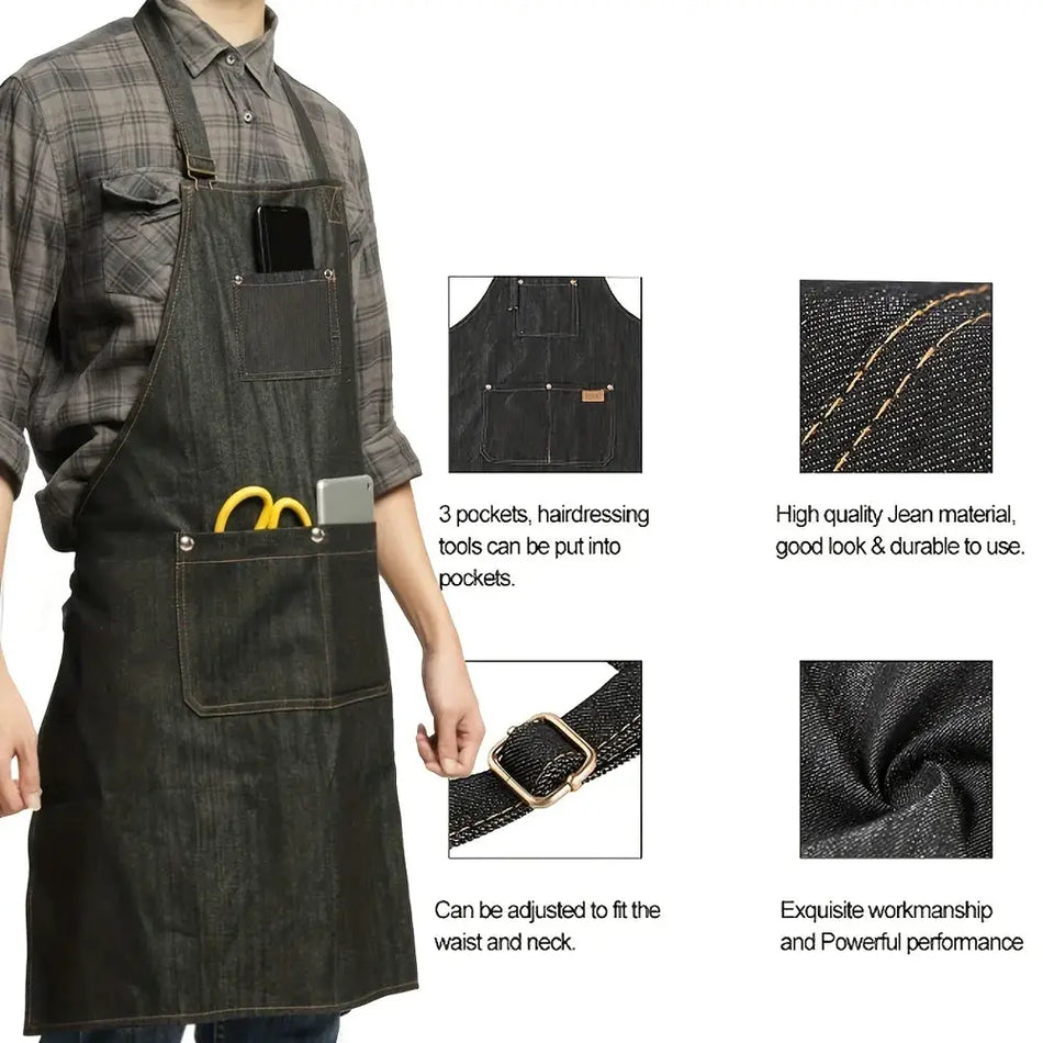 Lightweight Denim Jean Tool Apron with Pockets Waterproof Waxed Canvas Apron for Men and Women Adjustable Work Apron by InterCyprus Trading Ltd