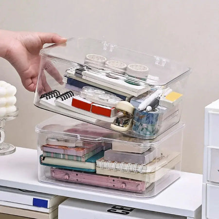 Plastic Storage Box, Covered Storage Box, Flip Top Desktop Storage Container, Office Supplies, Stationery, Cosmetics Storage by InterCyprus Trading Ltd