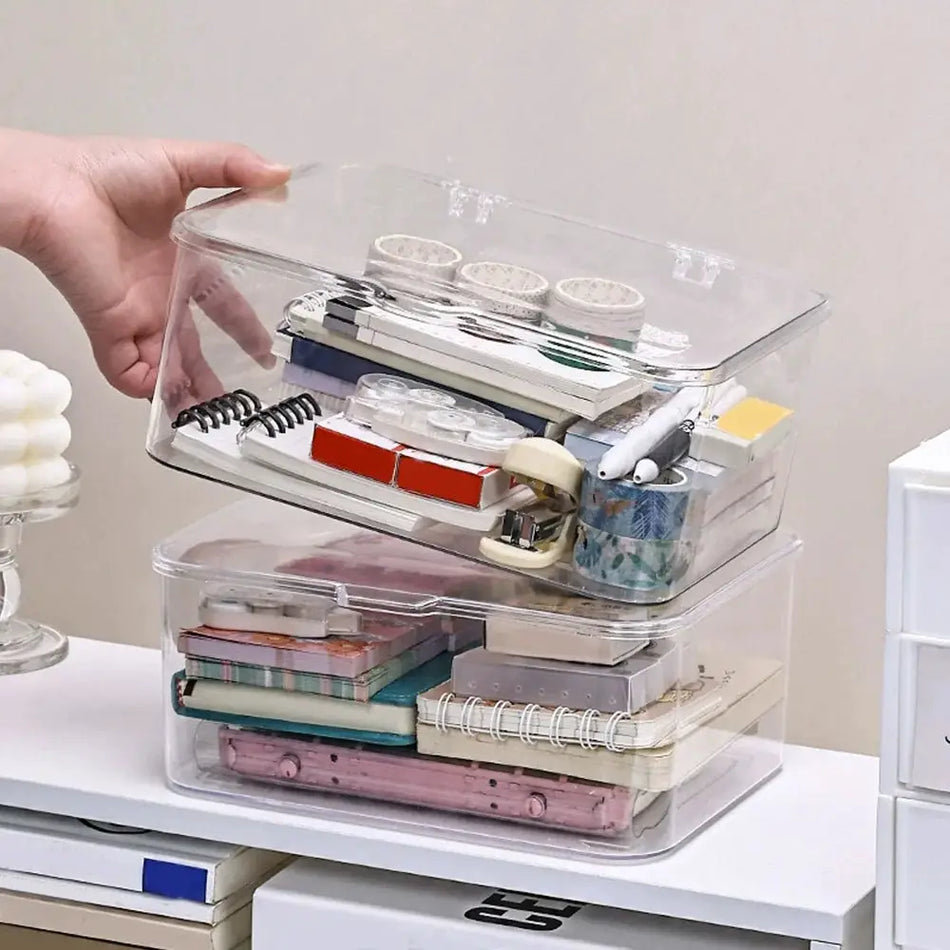 Plastic Storage Box, Covered Storage Box, Flip Top Desktop Storage Container, Office Supplies, Stationery, Cosmetics Storage by InterCyprus Trading Ltd
