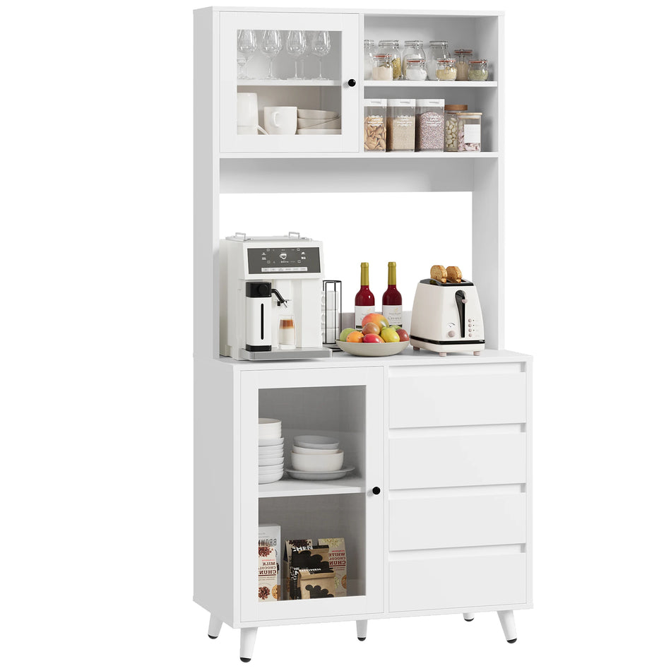 Getone Tall Kitchen Cupboard White 4 Drawers Glass Doors