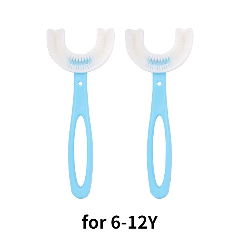 360 Degree U-Shaped Silicone Baby Toothbrush for Kids' Oral Care 2 Pcs Blue(2-12Y) / CHINA