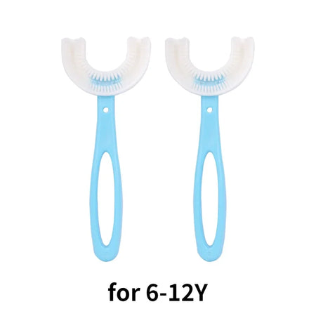 360 Degree U-Shaped Silicone Baby Toothbrush for Kids' Oral Care 2 Pcs Blue(2-12Y) / CHINA
