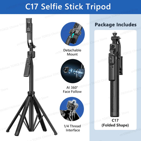 TOKQI C17 360&deg; Auto-Rotation Selfie Tripod with AI Tracking and Remote Control Option 1 / CHINA