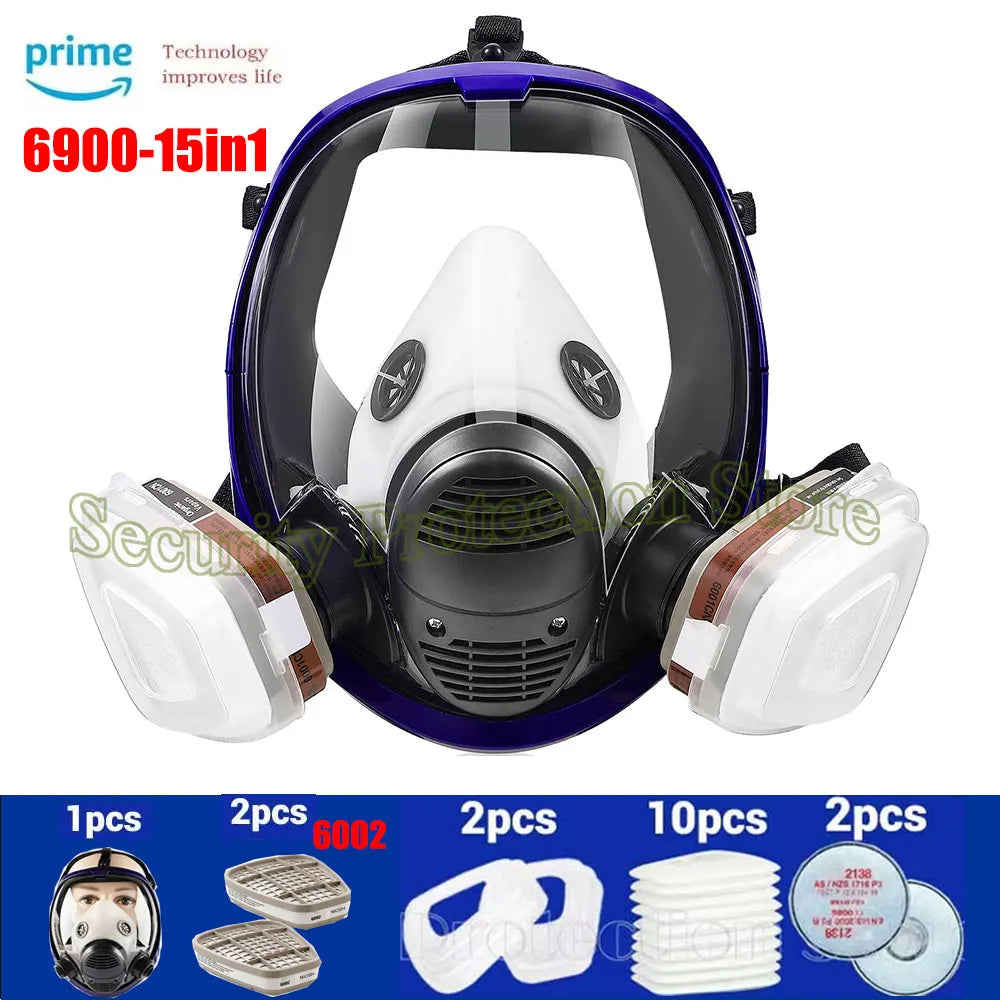 Full Face Gas Mask Respirator &ndash; Activated Carbon Filter 6900-6002-2138-17in1