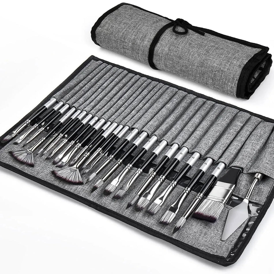 Acrylic Oil Paint Brushes Set 24 PCS &ndash; Wooden Handles