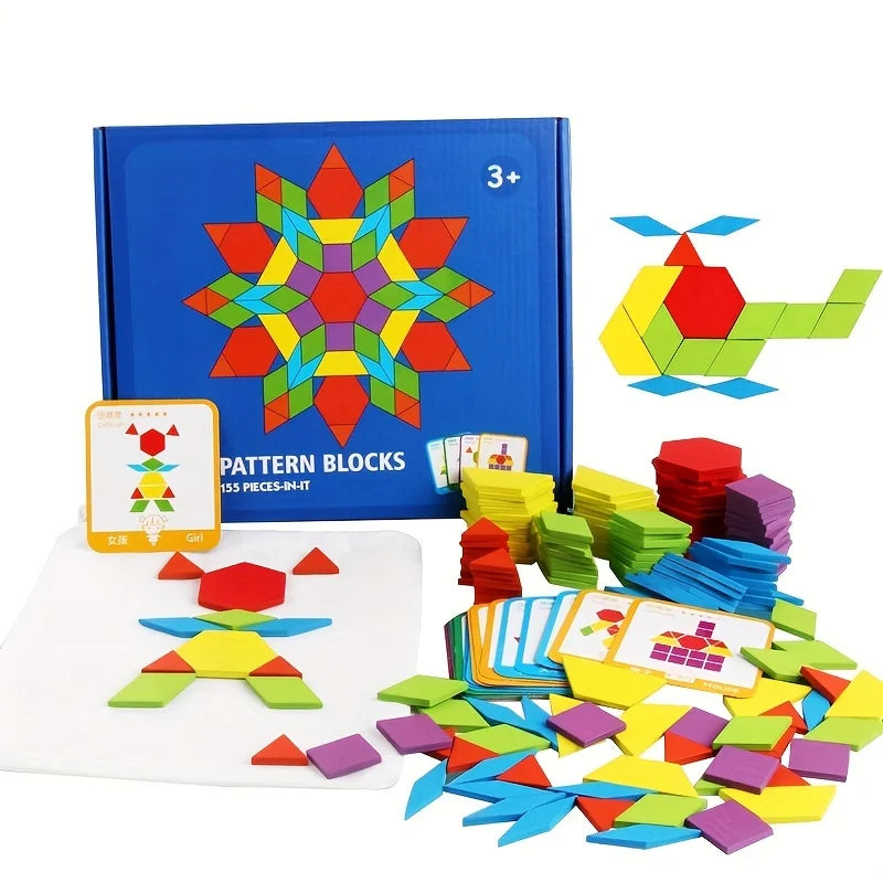 Montessori Wooden Jigsaw Puzzle Set - 155 pcs Educational Toy for Kids, Unisex Gift, Ages 3-6