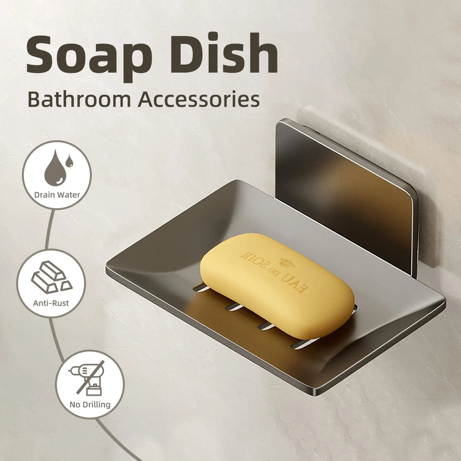 Aluminum Alloy Soap Holder Bathroom Soap Dish With Drain Water Wall Mounted Soap Box Bathroom Accessories