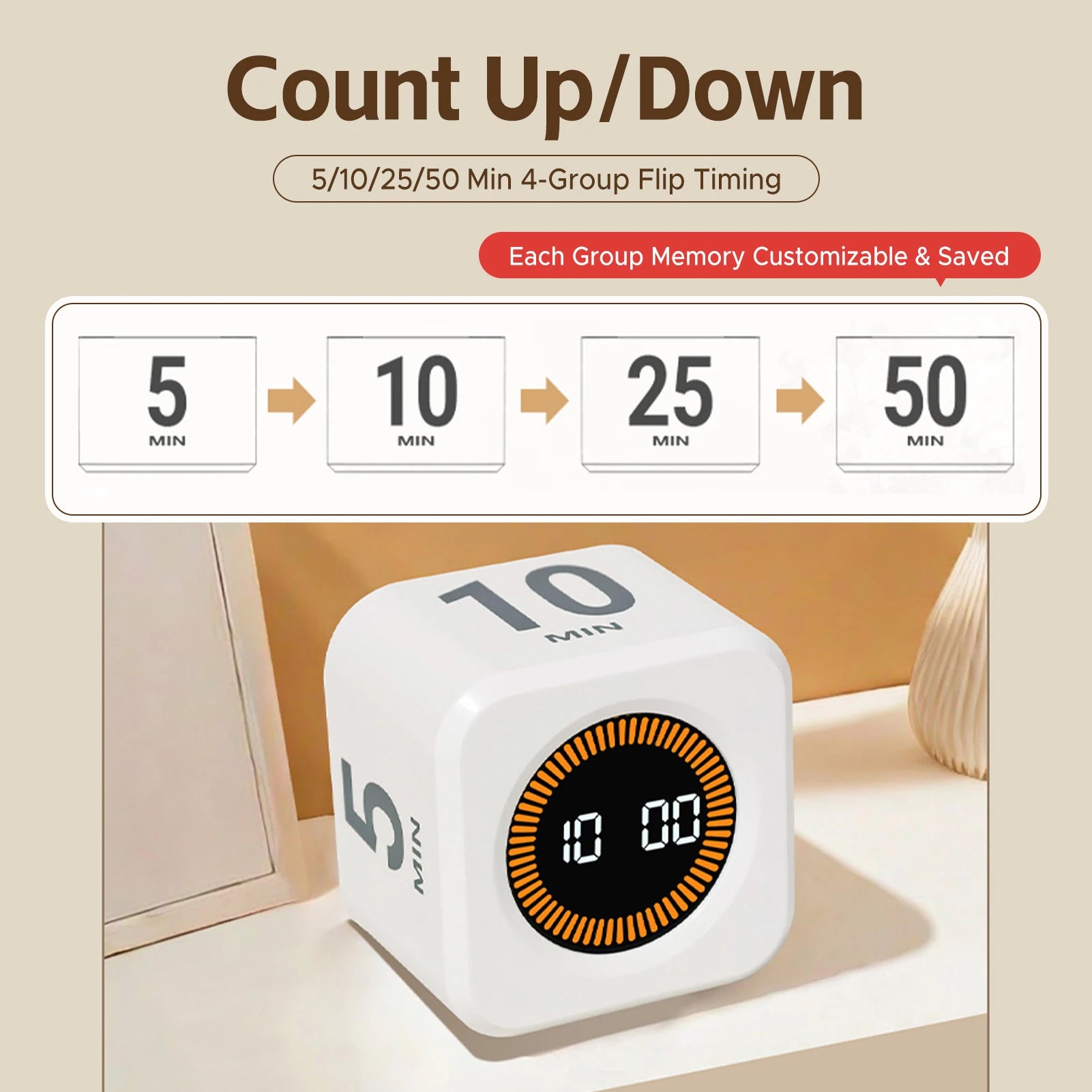 Visual Timer Gravity Sensor - Flip Countdown Memory Function