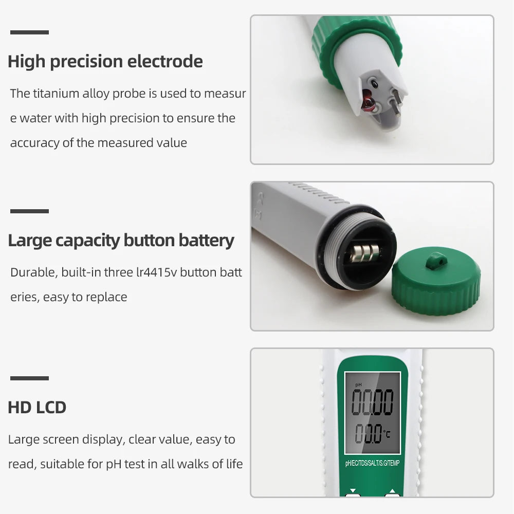6 In 1 Water Quality Tester &ndash; High Precision PH EC TDS