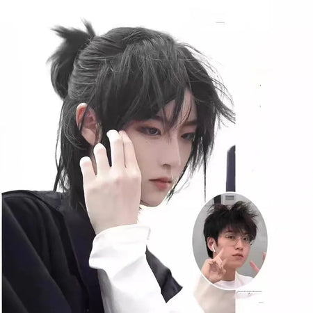 Short Mullet Wig with Bangs - Synthetic Straight Hair for Cosplay and Daily Use