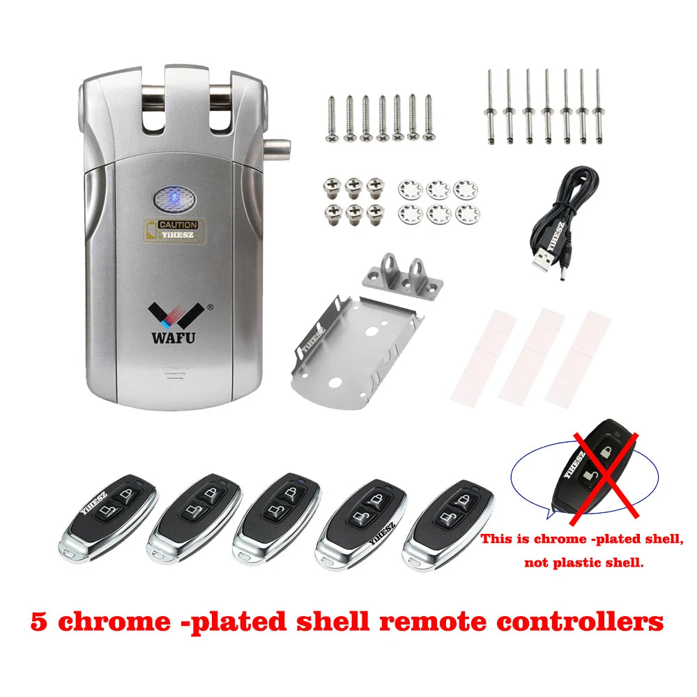 Wafu 019 Remote Control Lock 433Mhz Door Lock &ndash; Five Remotes Silver