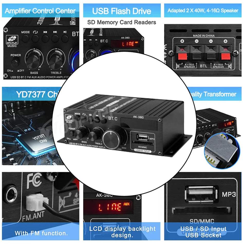 Woopker 2.0 HIFI Bluetooth Amplifier for Home &amp; Car Audio