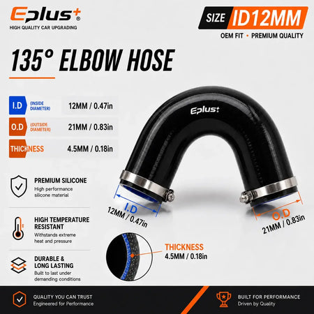 EPLUS Black 135° V-Shaped Silicone Hose 4-Ply Reinforced Universal Air Intake Turbo Intercooler Pipe Coupler by InterCyprus Trading Ltd