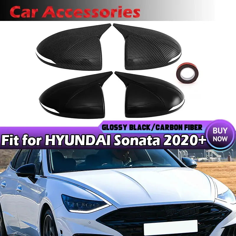 Glossy Black Mirror Caps For Hyundai Sonata DN8 2020-2023 by InterCyprus Trading Ltd