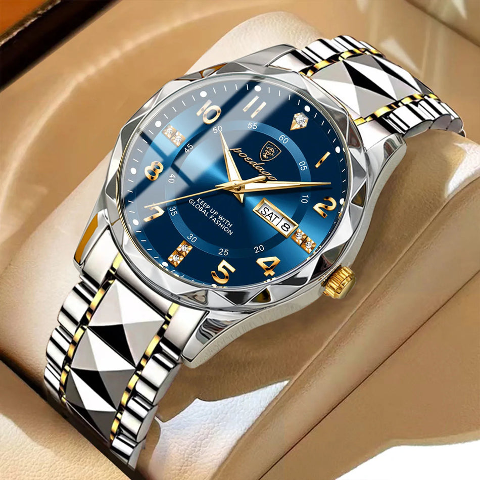 Luxury Mens Quartz Watch Waterproof With Date Luminous Dial Stainless Steel