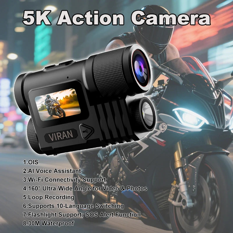 Action Camera 5K Waterproof AI Voice Assistant &ndash; 128G Card