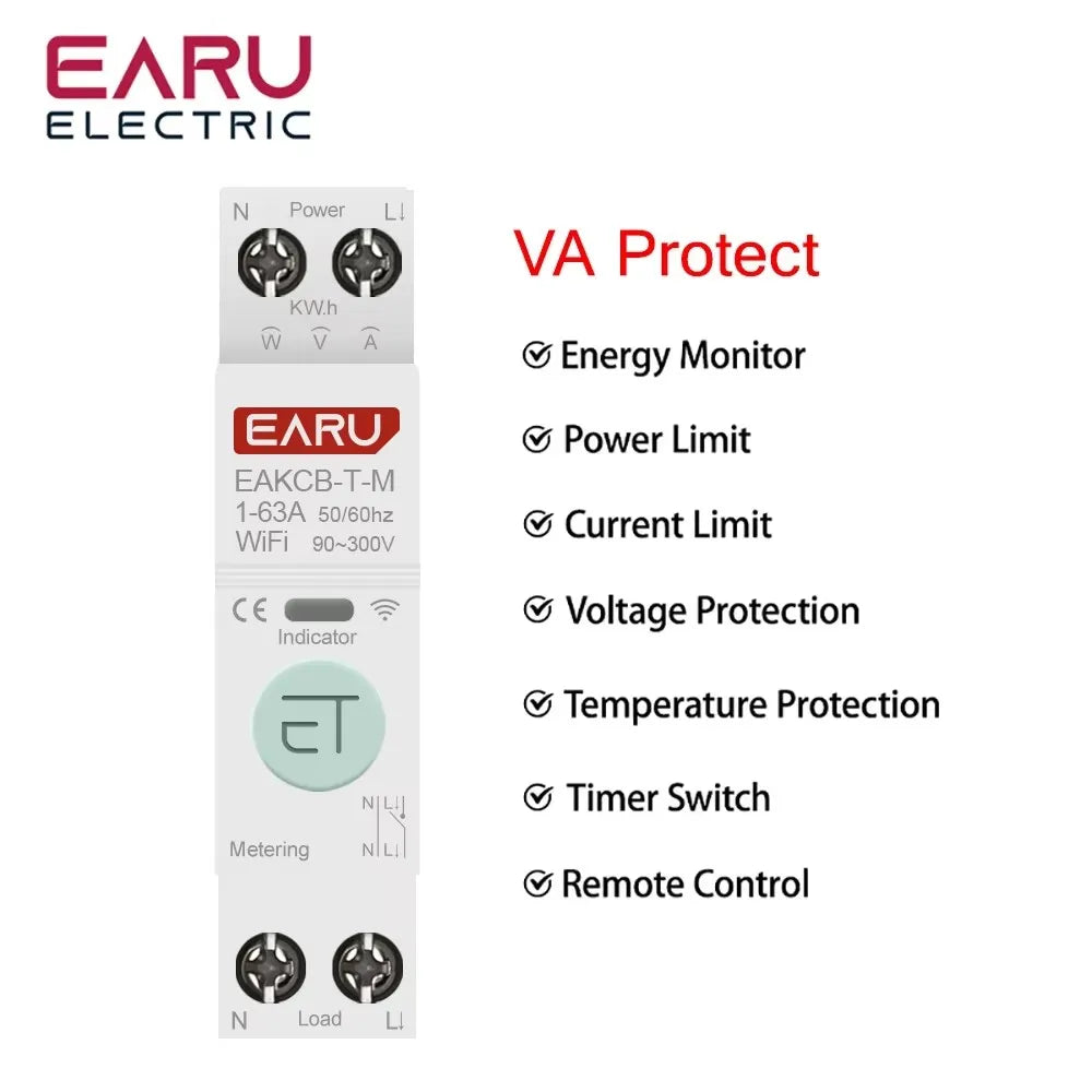 Tuya App WiFi Smart Circuit Breaker with Energy Monitoring and Remote Control