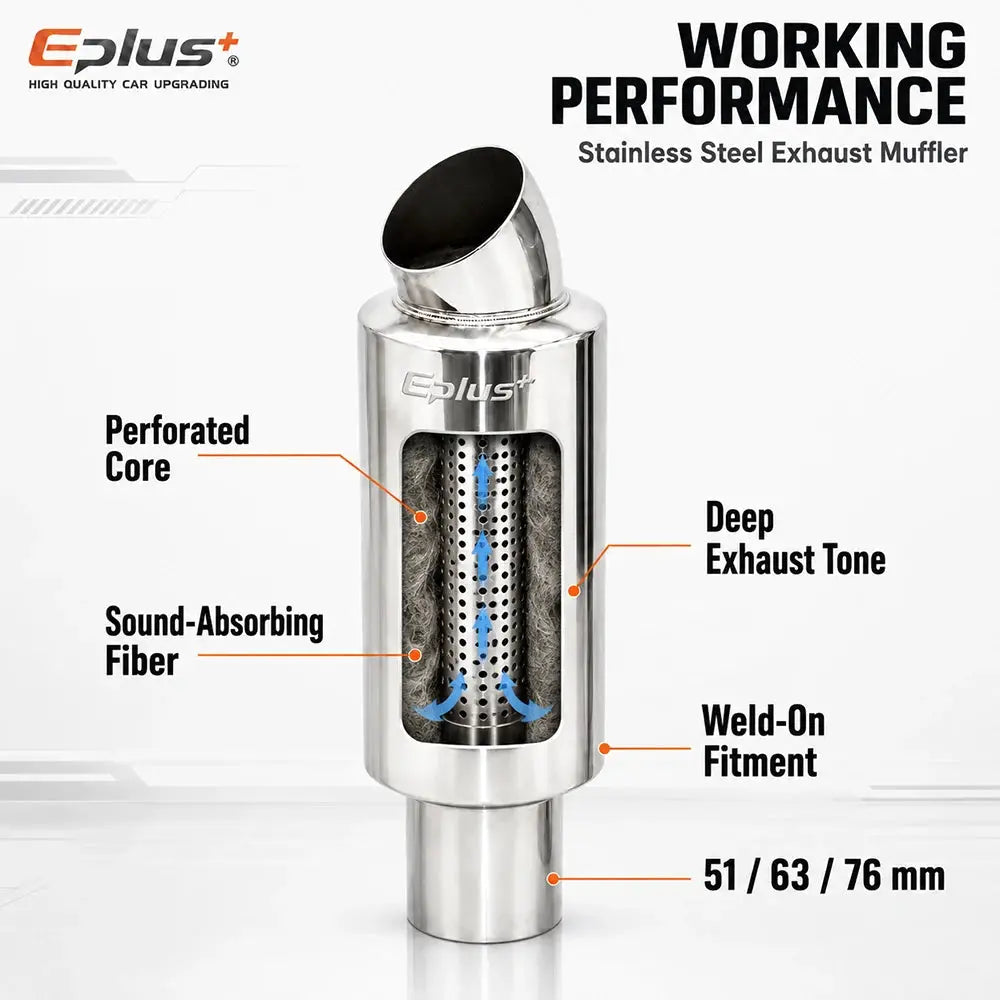EPLUS Universal Car Stainless Steel Exhaust Muffler Tip Car Exhaust Resonator Inlet 51/63/76mm by InterCyprus Trading Ltd