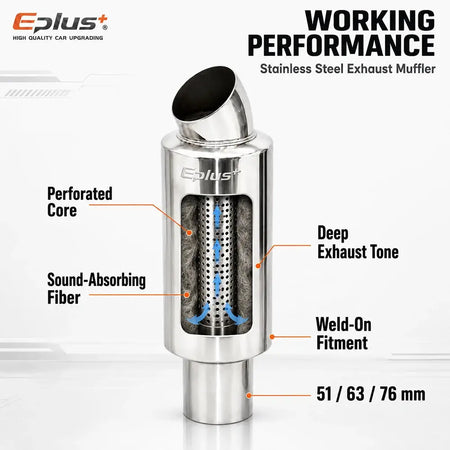 EPLUS Universal Car Stainless Steel Exhaust Muffler Tip Car Exhaust Resonator Inlet 51/63/76mm by InterCyprus Trading Ltd