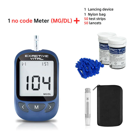 EXACTIVE VITAL Blood Glucose Tester Kit &ndash; Comprehensive Diabetic Monitoring mg kit x50
