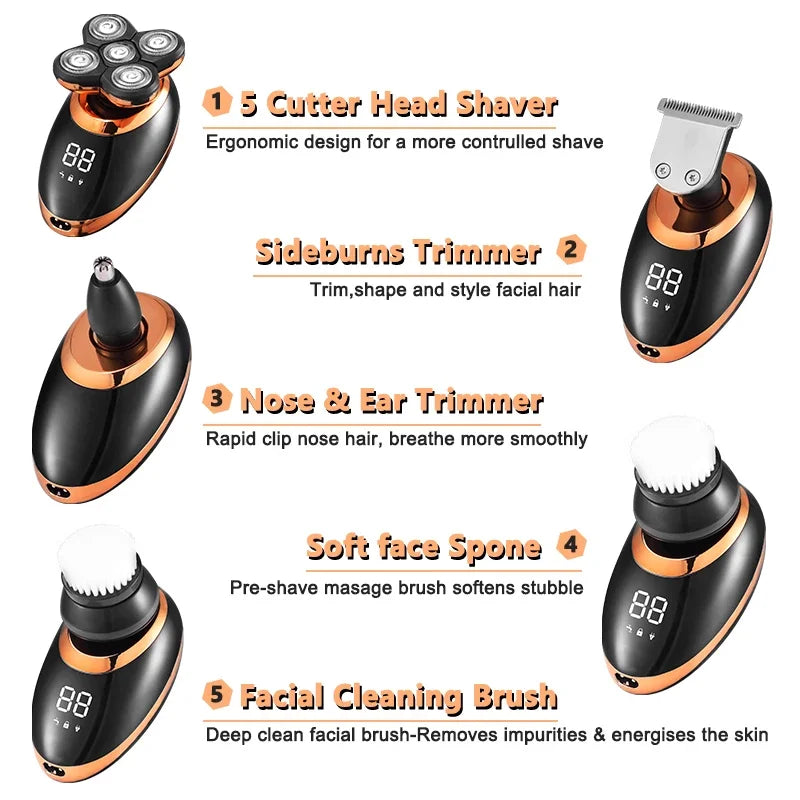 Mubittu 3-in-1 USB Rechargeable Electric Shaver with Floating Heads and Trimming Attachments