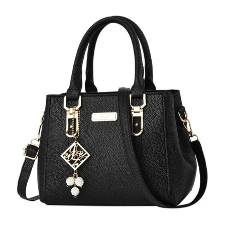 Large Capacity Casual Leather Shoulder Bag for Women black