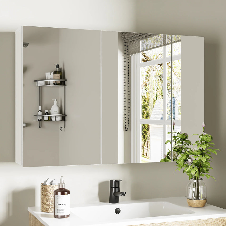 Getone White Wall Mounted Mirror Cabinet With Three Doors