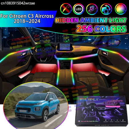 For Citroen C3 Aircross 2018~2024 A88 MK1 RGB Car Interior Ambient Lights Strips Breathing Lighting Kit App Control LED strips by InterCyprus Trading Ltd
