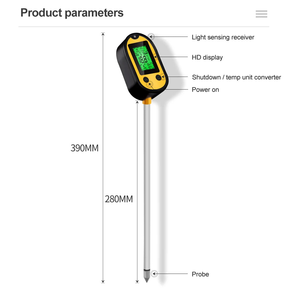 5 In 1 Soil Meter &ndash; Moisture Acidity Temp Sunlight