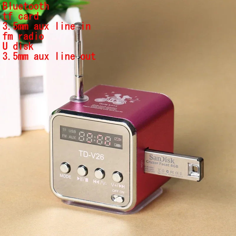 Portable TD-V26 Bluetooth Speaker with FM Radio and TF Card Support for PC, Phone, and Computer