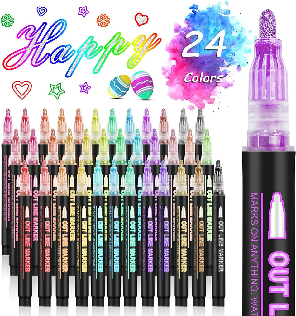 24 Color Double Line Outline Art Pen Highlighter DW-861A-36 Color