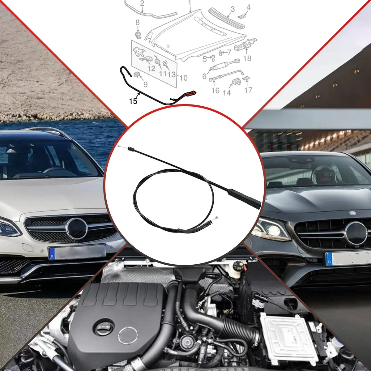 Engine Hood Release Cable A2118800159 For Mercedes E320 E350 E500 E55 E63 2006-2009 Rubber Bonnet Wire Kit by InterCyprus Trading Ltd