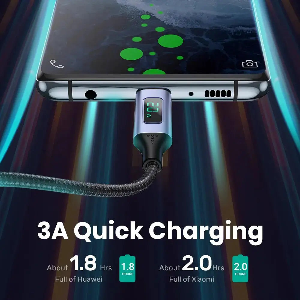 TOPK Micro USB Cable USB Type C Cable 3A for Samsung Xiaomi Fast Charging USB C With Digital Display Mobile Phone Cable by InterCyprus Trading Ltd
