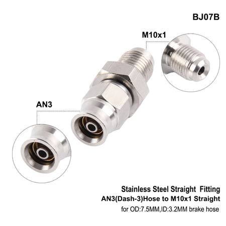 AN3 Motorcycle Hydraulic Brake Oil Hose Line Banjo Fitting M10x1 &ndash; Durable Stainless Steel Construction BJ07B