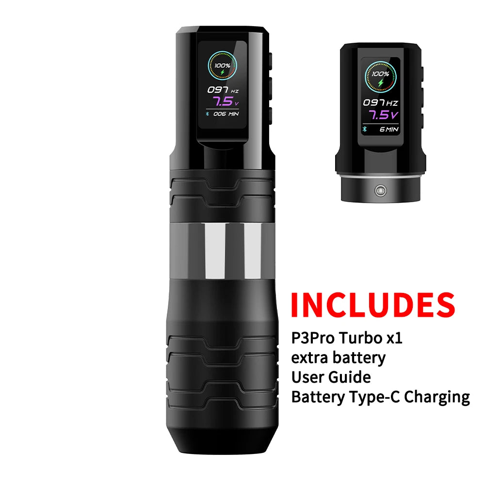 EZ P3 Pro Turbo &ndash; Wireless Battery Tattoo Pen OLED Display SilverX2Power