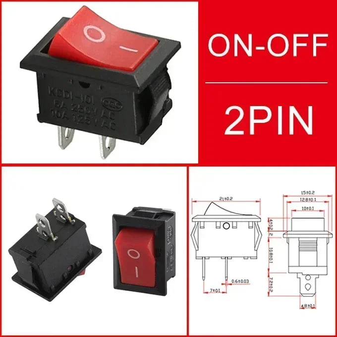 10/30/100 Pcs KCD1 Snap - in Boat Rocker Switch - SPST ON - OFF, 2/3/4 Pin, 250V 6A (AC) / 125V 10A, 2P Toggle Power Snap Switch Red 2Pin / 30 PCS