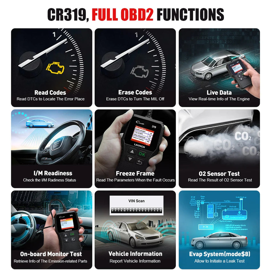 Launch CR319 Automatisk Kodläsare OBDII Skanner med Livstids Gratis Uppdatering