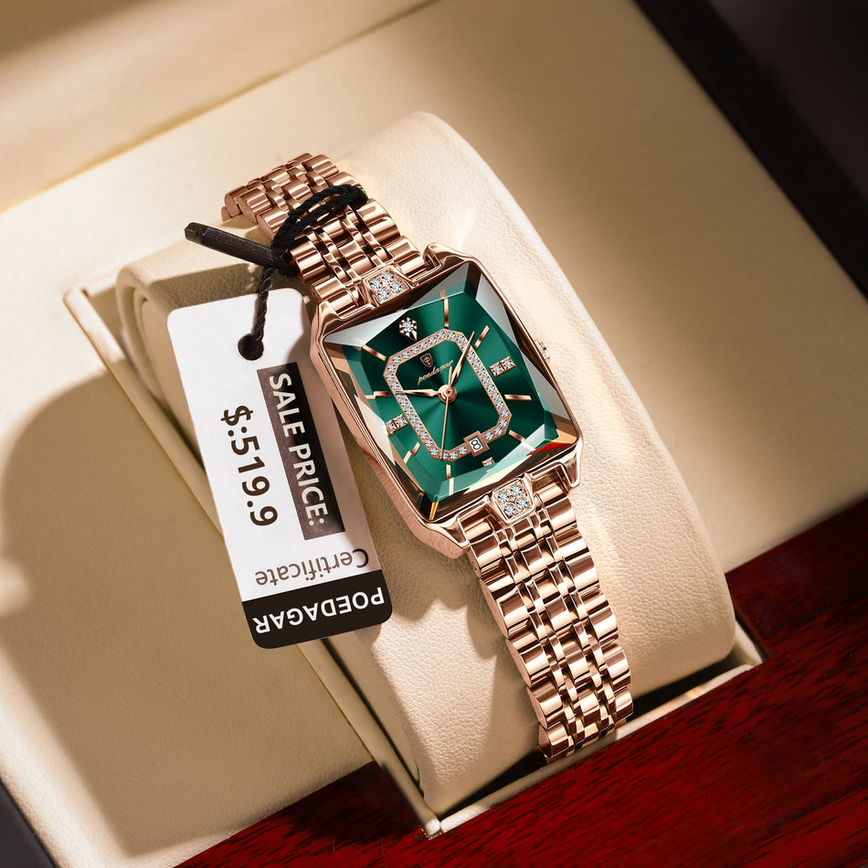 Luxury Women's Watch POEDAGAR - Waterproof Calendar, Stainless Steel Quartz, Box