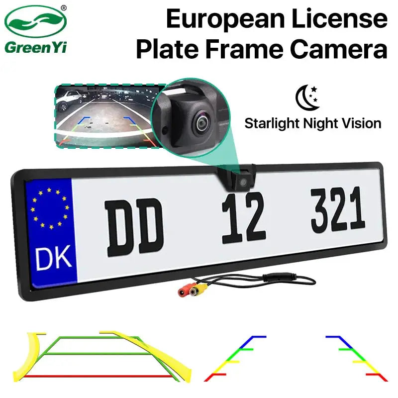 AHD 1080P Dynamic Trajectory Reverse Line European License Plate Frame Car Rear View Camera For Truck Bus SUV Camper Pickup by InterCyprus Trading Ltd