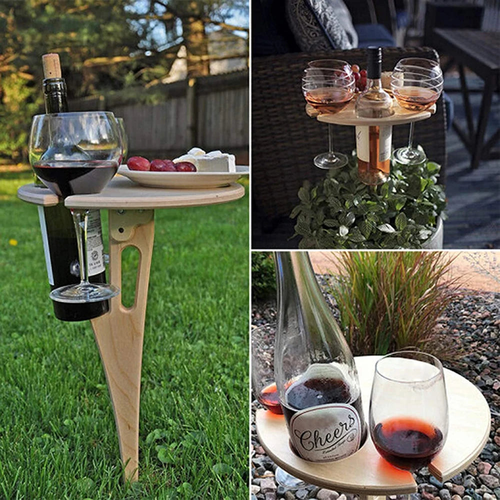Outdoor Folding Wooden Wine Table &ndash; Wine Glass Holder Other / CHINA