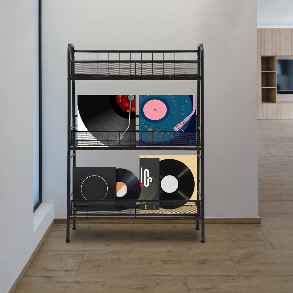 Триетажна рафтова система за съхранение на записи с четири регулируеми крака