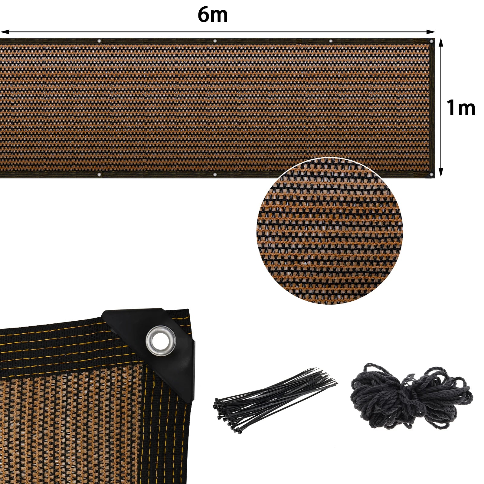NoEnName_Null 120 GSM Balcony Sunshade Net - Privacy Fence Screen for Outdoor Protection brown 1x6m