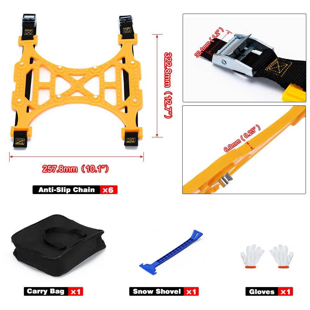 TPU Car Snow Chains 165-265mm &ndash; Adjustable Anti-Skid Design 1Pc Chain With bag