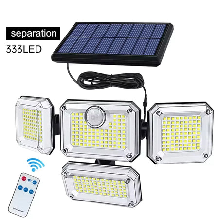 Solar LED Motion Wall Light Outdoor &ndash; IP65 Remote Control 333 Led Separation