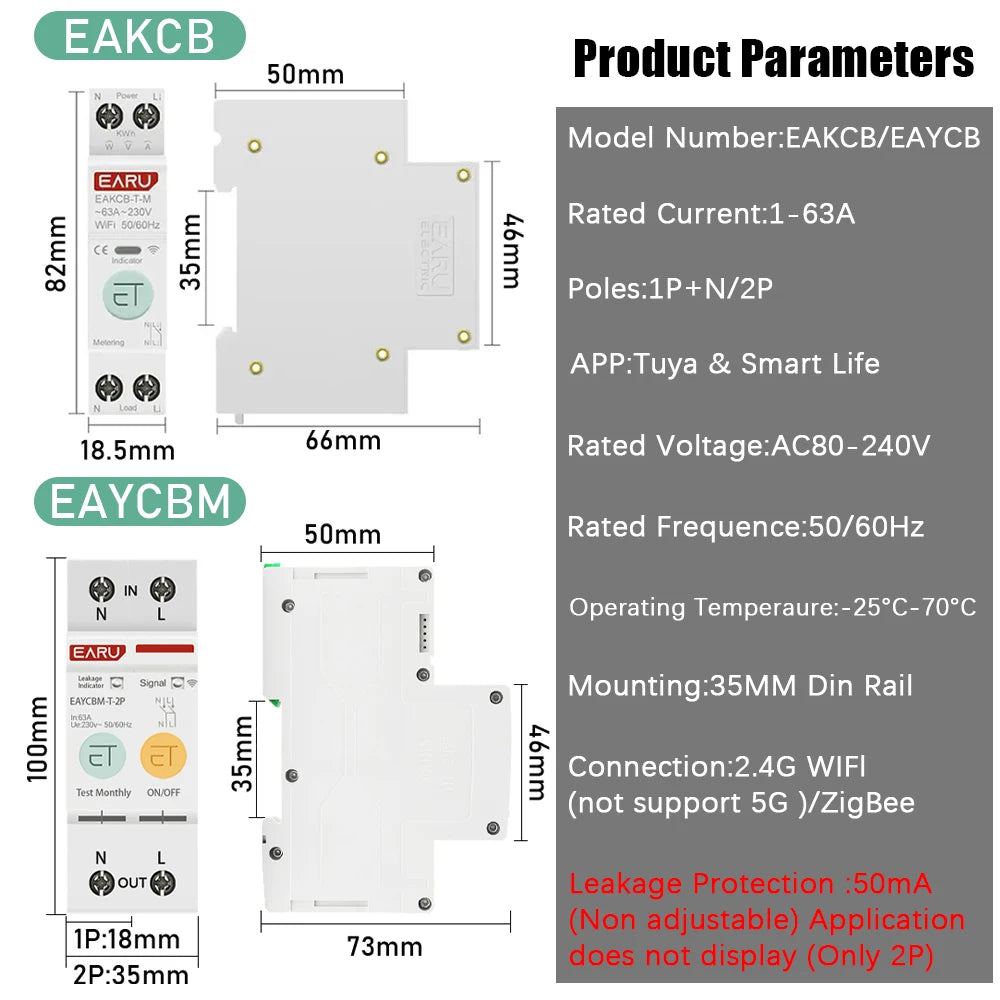 Smart WiFi ZigBee Circuit Breaker with Remote Control and Power Metering