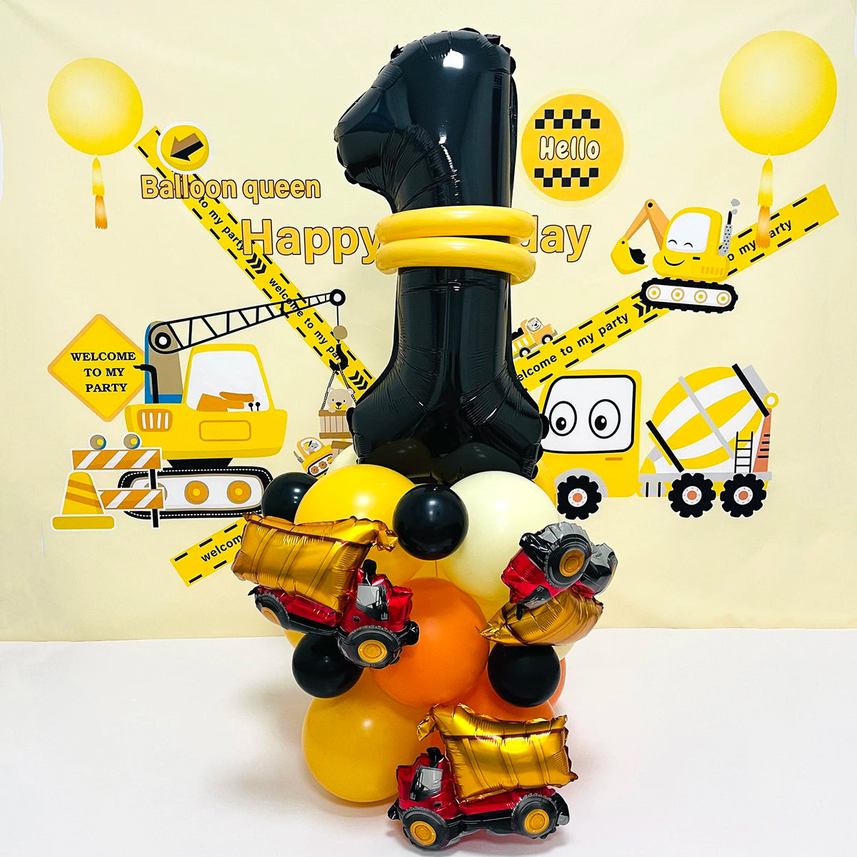 31pcs/set, 32inch Construction Theme Age Number Truck ExcavatorTower With Black Balloon Birthday Party Decorations Supplies 1 year old / 32inch / excavator