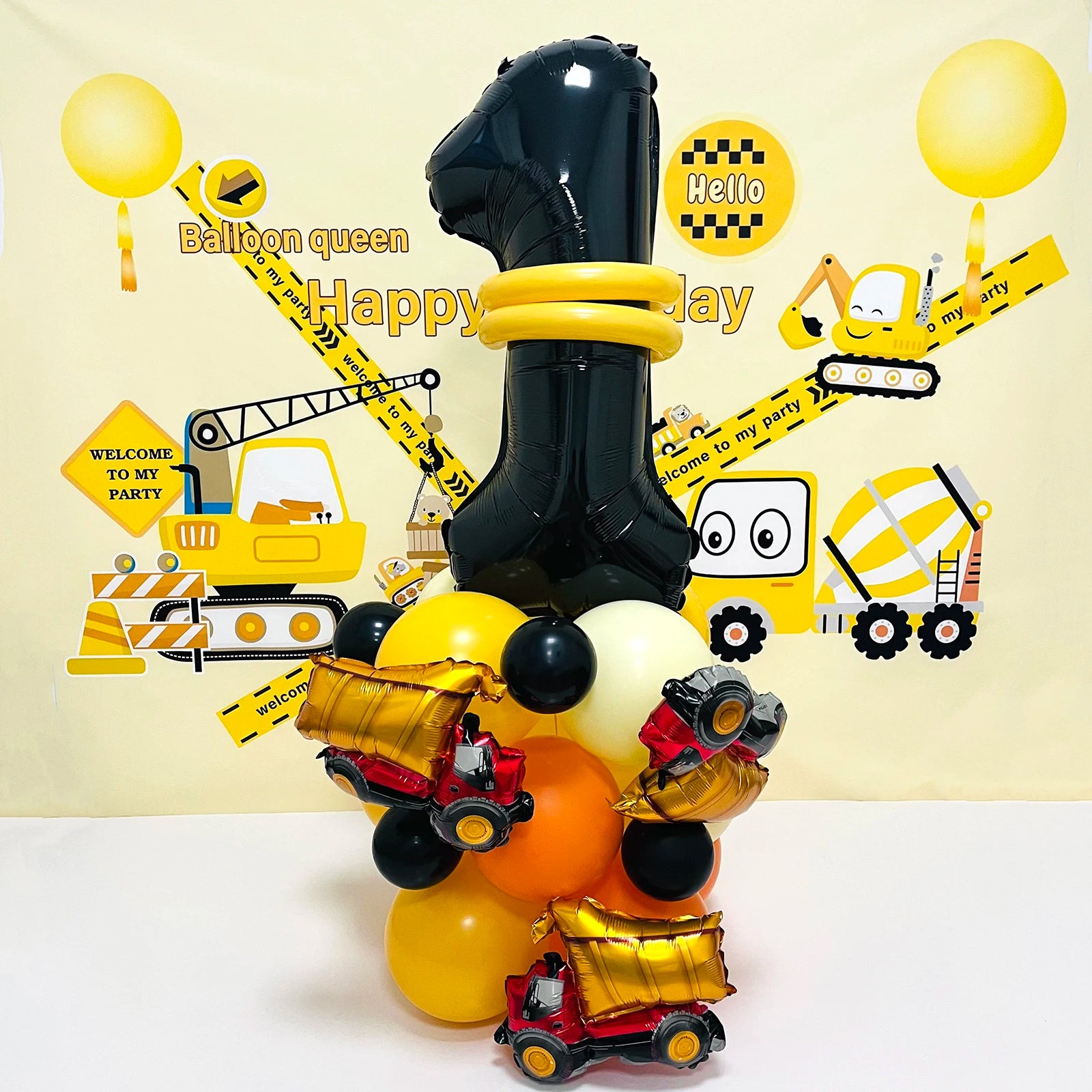 31pcs/set, 32inch Construction Theme Age Number Truck ExcavatorTower With Black Balloon Birthday Party Decorations Supplies 1 year old / 32inch / excavator